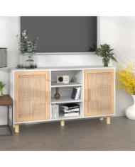 Buffet Blanc 105x30x60 cm Bois de pin massif et rotin naturel | Mobilier & Déco