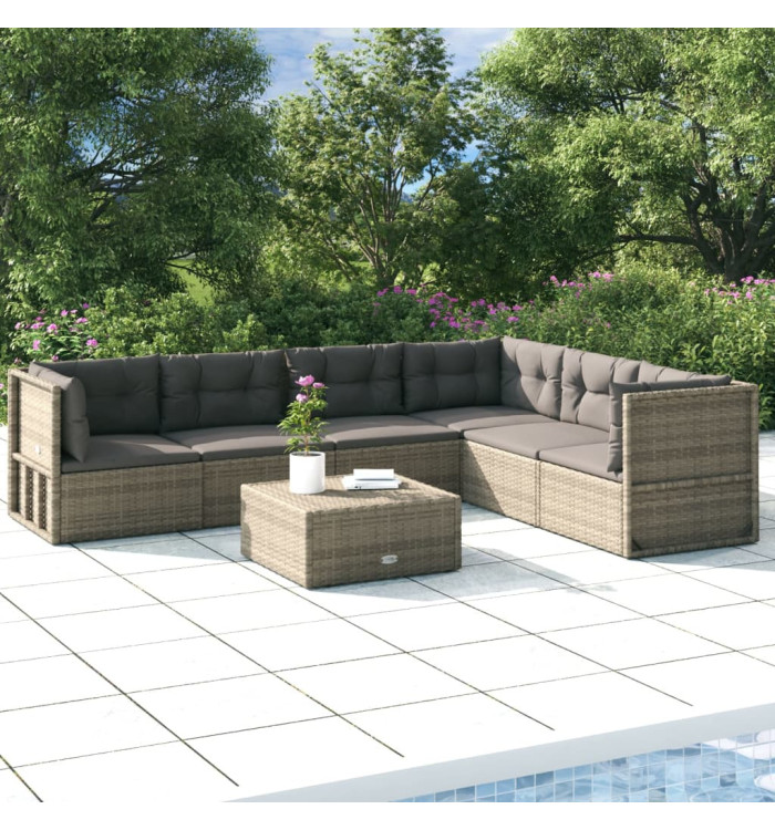 Salon de jardin 6 pcs avec coussins Gris Résine tressée | Mobilier & Déco