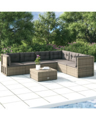 Salon de jardin 6 pcs avec coussins Gris Résine tressée | Mobilier & Déco