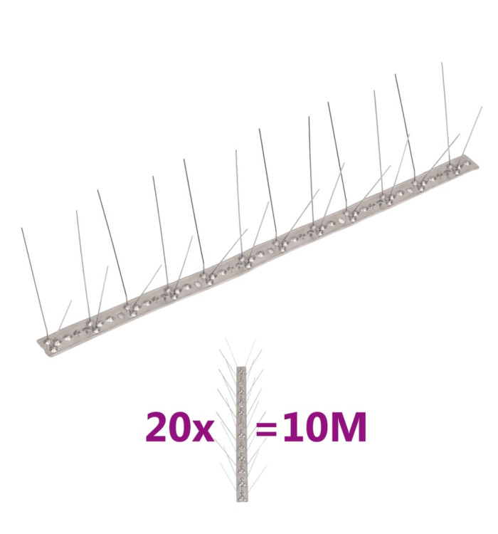 Ensemble de 20 pointes à 4 rangées contre oiseaux Inox 10 m | Mobilier & Déco