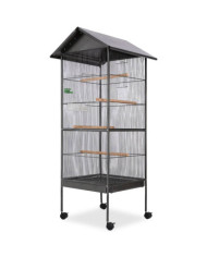 Cage à oiseaux avec toit Acier Noir 66 x 66 x 155 cm | Mobilier & Déco