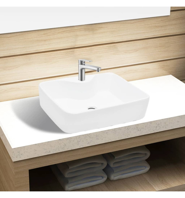 Vasque carré à trou pour robinet céramique blanc pour salle de bain | Mobilier & Déco