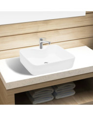 Vasque carré à trou pour robinet céramique blanc pour salle de bain | Mobilier & Déco
