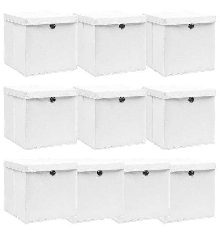 Boîtes de rangement avec couvercle 10pcs Blanc 32x32x32cm Tissu | Mobilier & Déco