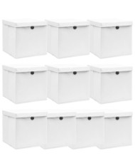 Boîtes de rangement avec couvercle 10pcs Blanc 32x32x32cm Tissu | Mobilier & Déco