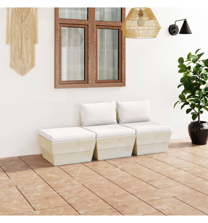 Salon de jardin palette 3 pcs avec coussins bois d'épicéa | Mobilier & Déco