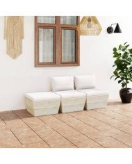 Salon de jardin palette 3 pcs avec coussins bois d'épicéa | Mobilier & Déco