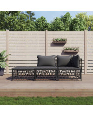 Salon de jardin avec coussins 3 pcs anthracite acier | Mobilier & Déco