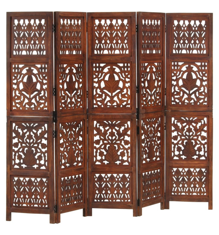 Cloison de séparation 5 panneaux Marron 200x165cm Bois manguier | Mobilier & Déco