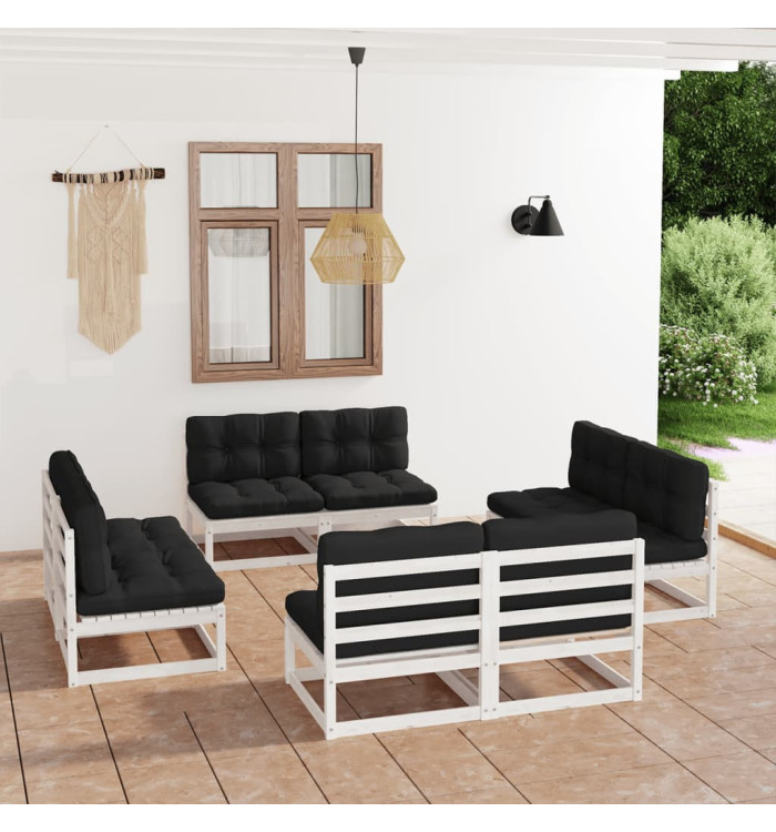 Salon de jardin 8 pcs avec coussins Bois de pin massif | Mobilier & Déco