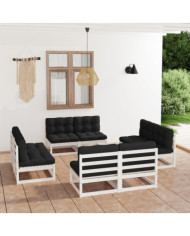 Salon de jardin 8 pcs avec coussins Bois de pin massif | Mobilier & Déco
