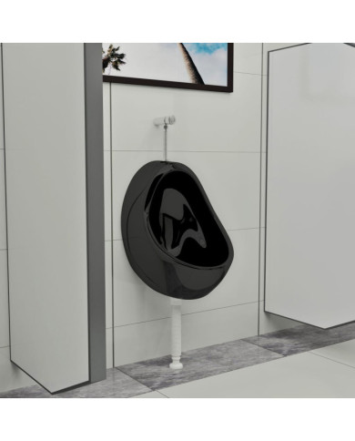 Urinoir suspendu avec valve de chasse d'eau Céramique Noir | Mobilier & Déco