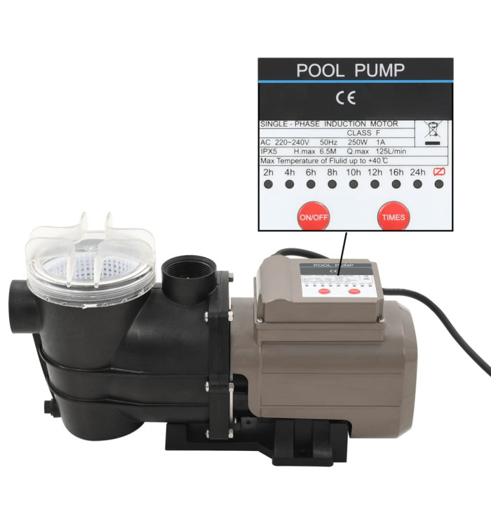 Pompe de piscine avec minuterie Noir 0,25 CH 8000 l / h | Mobilier & Déco