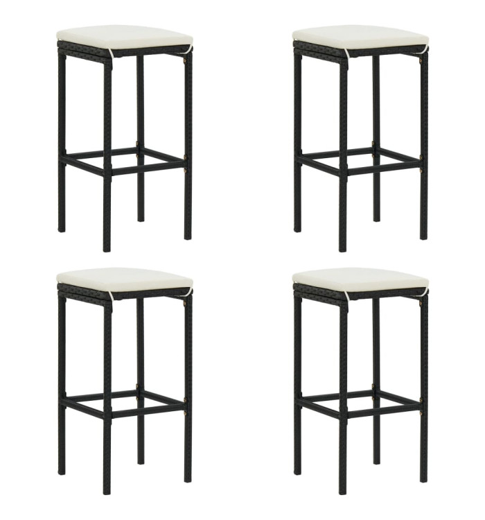 Tabourets de bar avec coussins lot de 4 noir résine tressée | Mobilier & Déco
