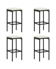 Tabourets de bar avec coussins lot de 4 noir résine tressée | Mobilier & Déco