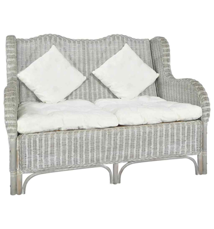 Canapé 2 places Gris Rotin naturel et lin | Mobilier & Déco