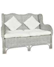Canapé 2 places Gris Rotin naturel et lin | Mobilier & Déco