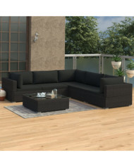 Salon de jardin 6 pcs avec coussins résine tressée noir | Mobilier & Déco