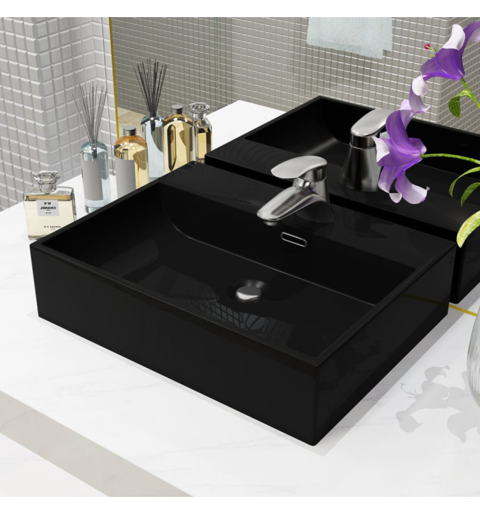 Vasque avec trou de robinet en céramique Noir 51,5x38,5x15 cm | Mobilier & Déco