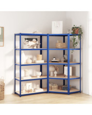 Étagères à 5 niveaux 2pcs Bleu Acier et bois d'ingénierie | Mobilier & Déco