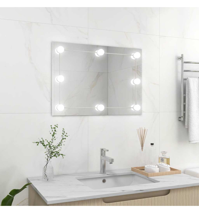 Miroir mural sans cadre avec lampes LED Rectangulaire Verre | Mobilier & Déco