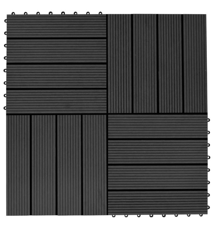 Carreau de terrasse 11 pcs WPC 30 x 30 cm 1 m² Noir | Mobilier & Déco