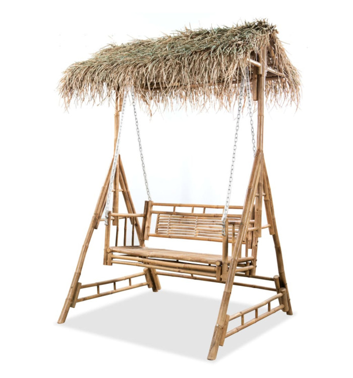 Balancelle à 2 places avec feuilles de palmier Bambou 202 cm | Mobilier & Déco