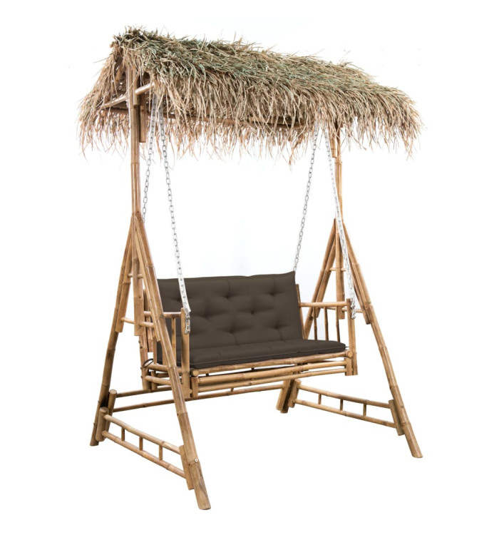 Balancelle 2 places feuilles de palmier et coussin 202cm Bambou | Mobilier & Déco