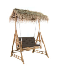 Balancelle 2 places feuilles de palmier et coussin 202cm Bambou | Mobilier & Déco