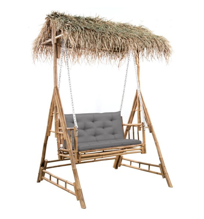 Balancelle 2 places feuilles de palmier et coussin 202cm Bambou | Mobilier & Déco