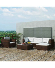 Salon de jardin 6 pcs avec coussins Résine tressée Marron | Mobilier & Déco