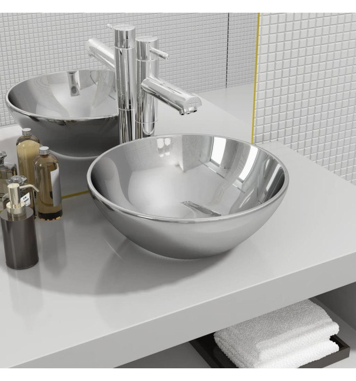 Lavabo 32,5 x 14 cm Céramique Argenté | Mobilier & Déco