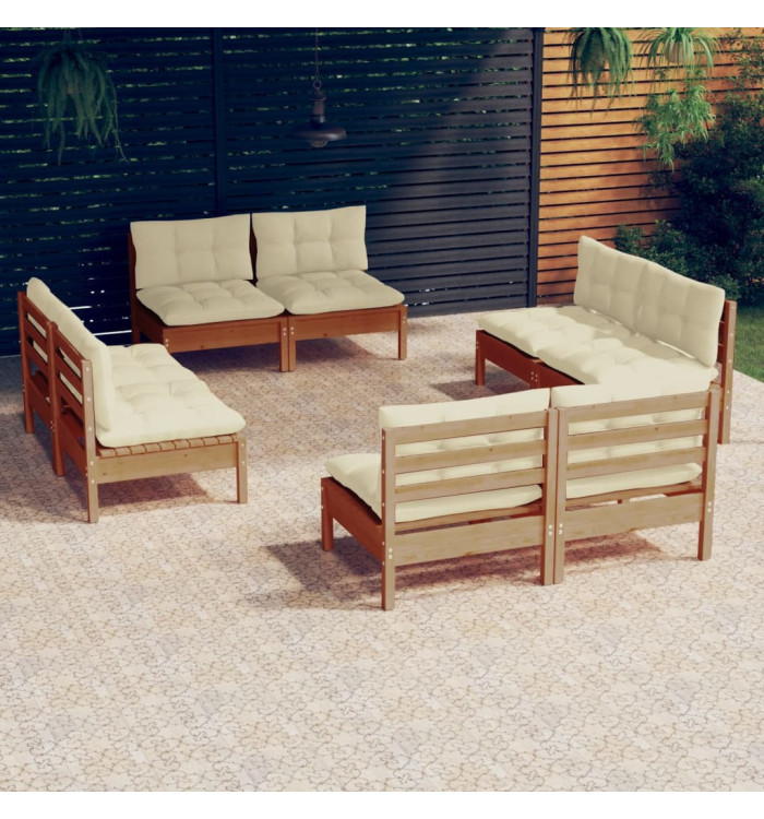 Salon de jardin 8 pcs avec coussins crème Bois de pin | Mobilier & Déco