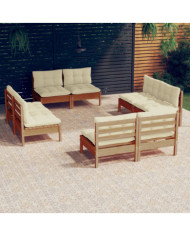 Salon de jardin 8 pcs avec coussins crème Bois de pin | Mobilier & Déco