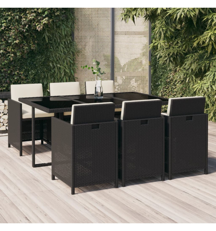 Ensemble à manger de jardin coussins 7pcs Résine tressée Noir | Mobilier & Déco