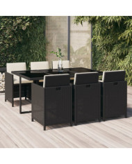 Ensemble à manger de jardin coussins 7pcs Résine tressée Noir | Mobilier & Déco