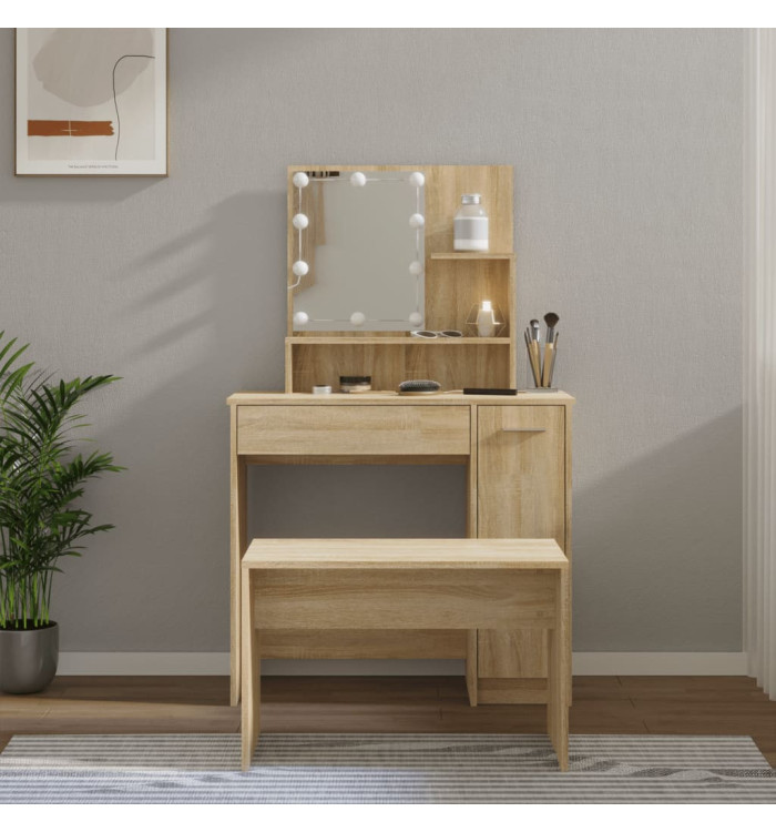 Ensemble de coiffeuse avec LED Chêne sonoma Bois d'ingénierie | Mobilier & Déco