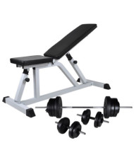 Banc d'entraînement avec jeu d'haltères 60,5 kg | Mobilier & Déco