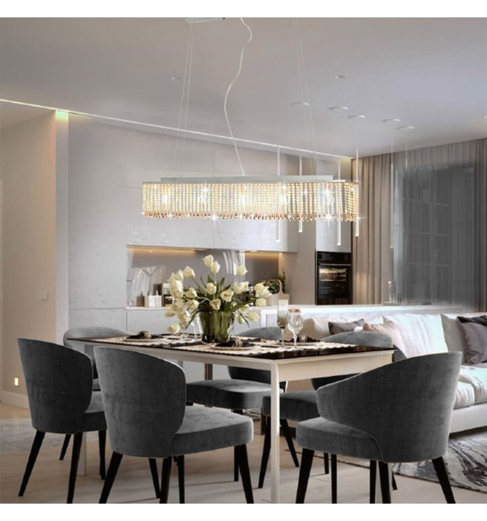 Plafonnier avec perles de cristal Argenté 104 cm E14 | Mobilier & Déco
