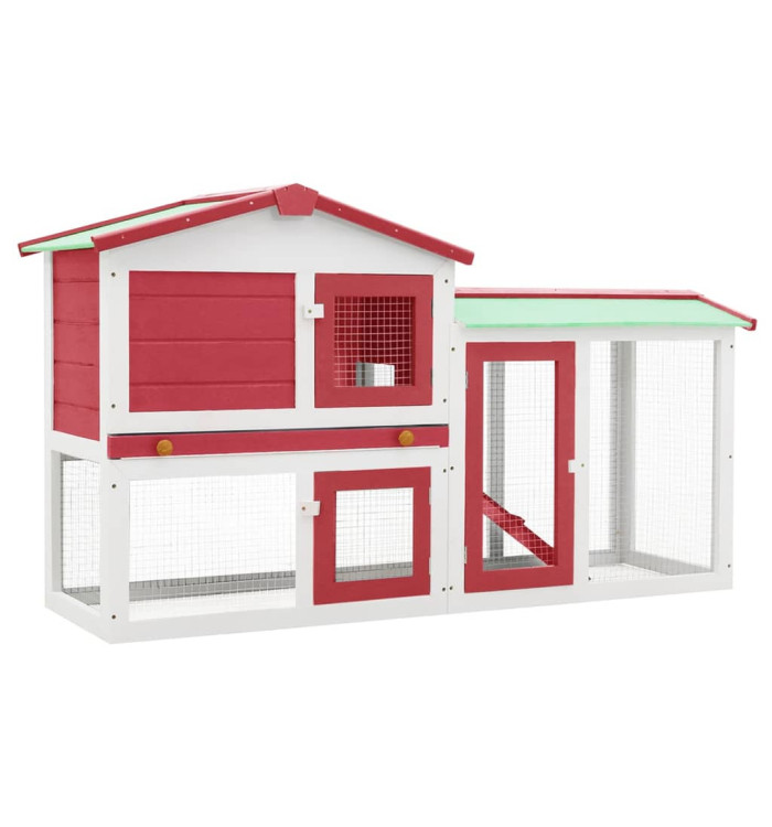 Clapier large d'extérieur Rouge et blanc 145x45x84 cm Bois | Mobilier & Déco