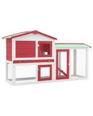 Clapier large d'extérieur Rouge et blanc 145x45x84 cm Bois | Mobilier & Déco