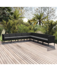 Salon de jardin 9 pcs avec coussins Résine tressée Noir | Mobilier & Déco