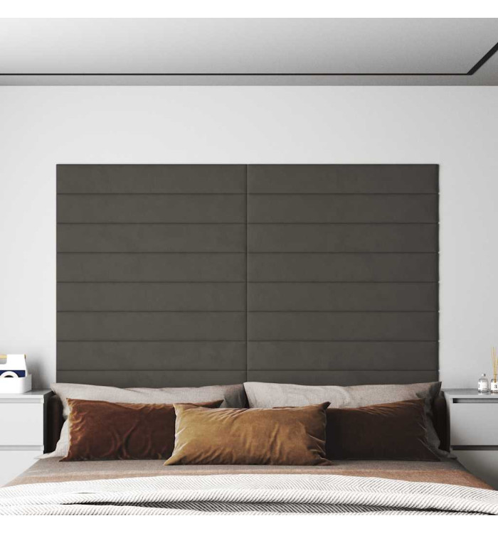 Panneaux muraux 12 pcs Gris foncé 90x15 cm Velours 1,62 m² | Mobilier & Déco
