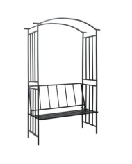 Voûte de jardin avec banc Noir 128x50x207 cm Fer | Mobilier & Déco