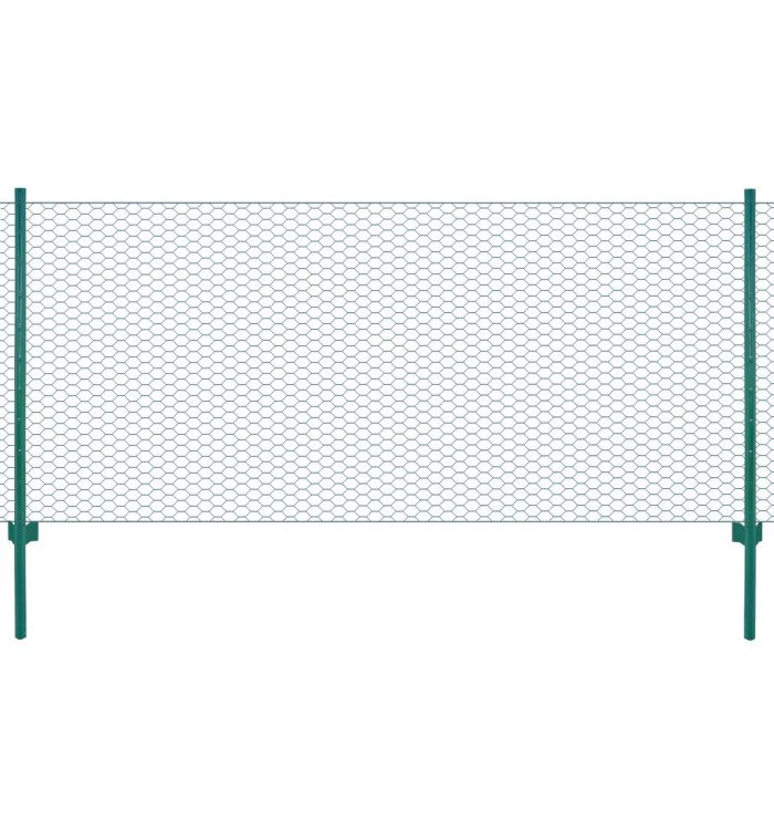 Clôture en grillage métallique avec poteaux Acier 25x1 m Vert | Mobilier & Déco