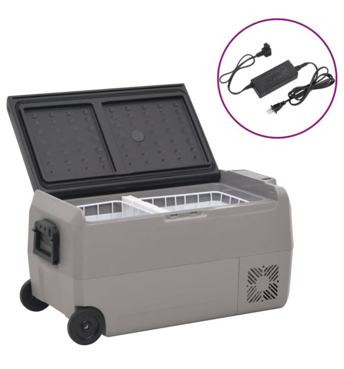 Glacière avec roue et adaptateur noir et gris 50 L PP et PE | Mobilier & Déco