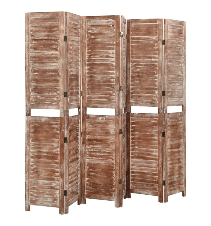 Cloison de séparation 6 panneaux Marron 210x165 cm Paulownia | Mobilier & Déco