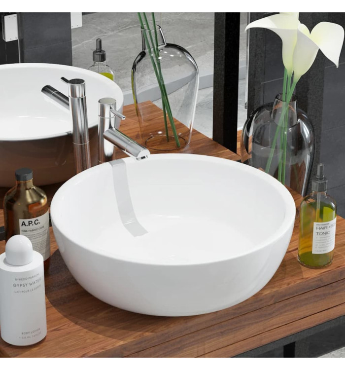 Lavabo ronde Céramique Blanc 42 x 12 cm | Mobilier & Déco
