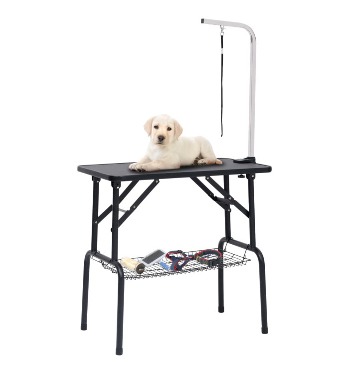 Table de toilettage réglable de chiens avec 1 boucle et panier | Mobilier & Déco