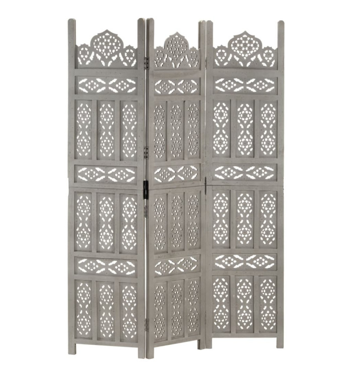 Cloison de séparation 3 panneaux Gris 120x165 cm Bois manguier | Mobilier & Déco